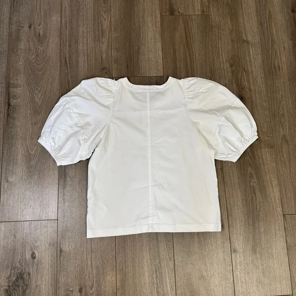 Madewell Puff-Sleeve Tee Womens S White Crew Neck Cotton Relaxed Fit Ruffle Trim